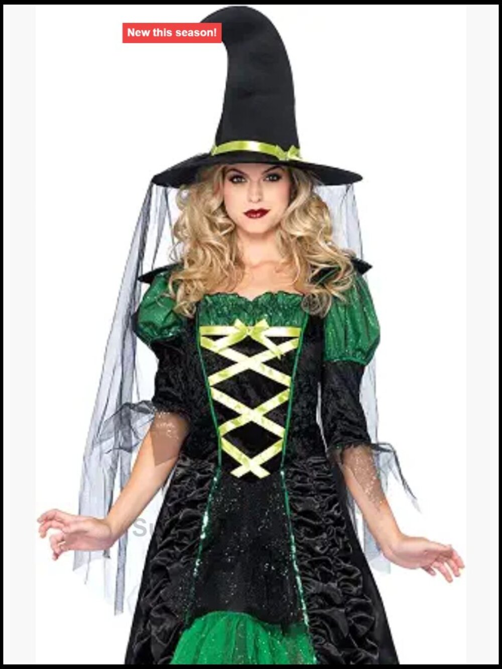 Storybook Witch Costume Tiered Glitter Tulle Dress Veiled Hat